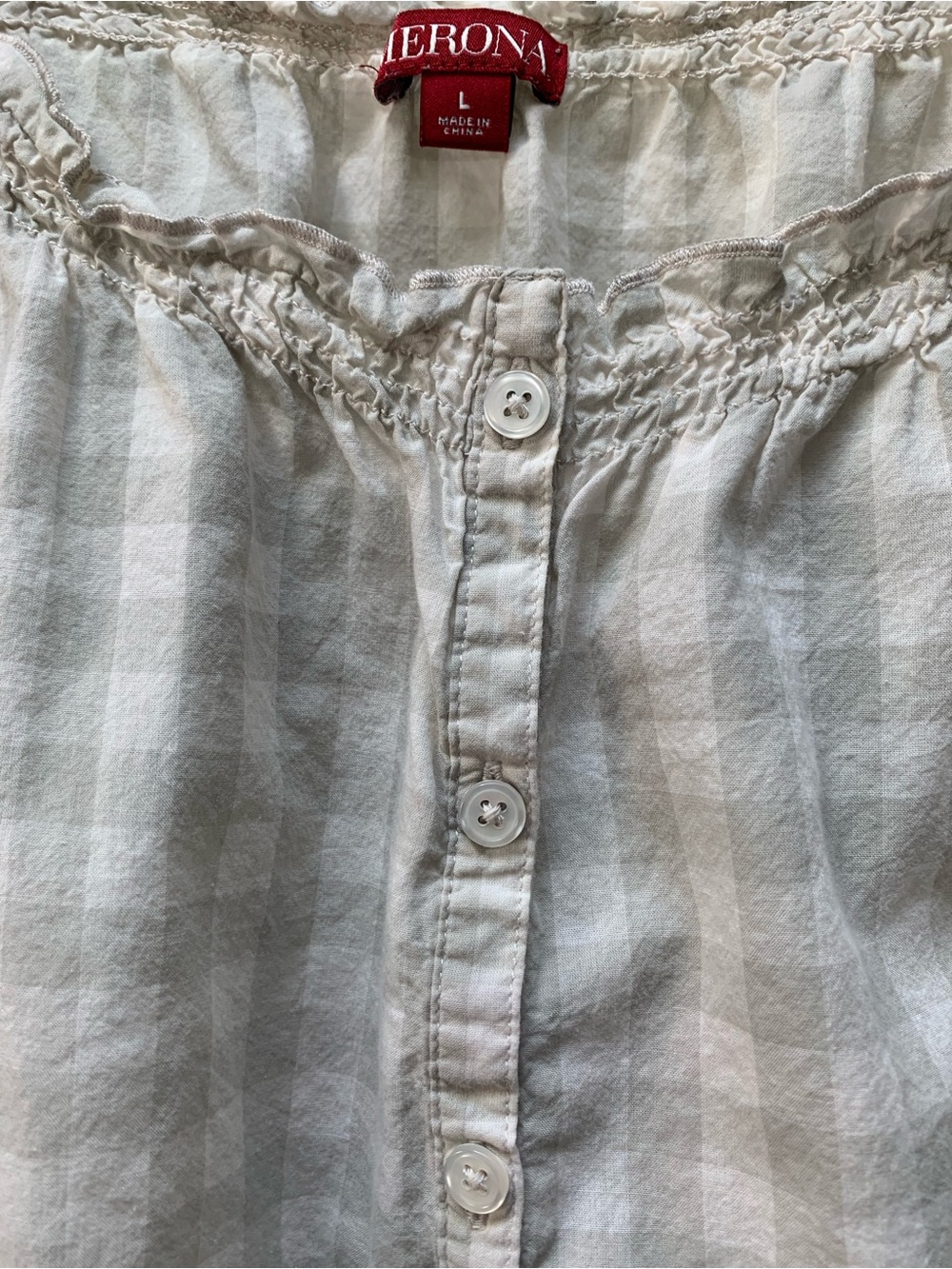 Merona Cream and Light Gray Gingham Peasant Blouse - Picture 3 of 4